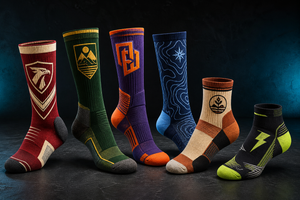 SQUARE1 custom performance sock concepts with original fictional logos